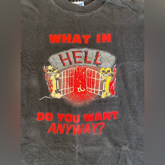 Vintage Hanes Beefy Tee 1993 Rhemawear Black Graphic Novelty Religious Shirt L - Picture 6 of 6